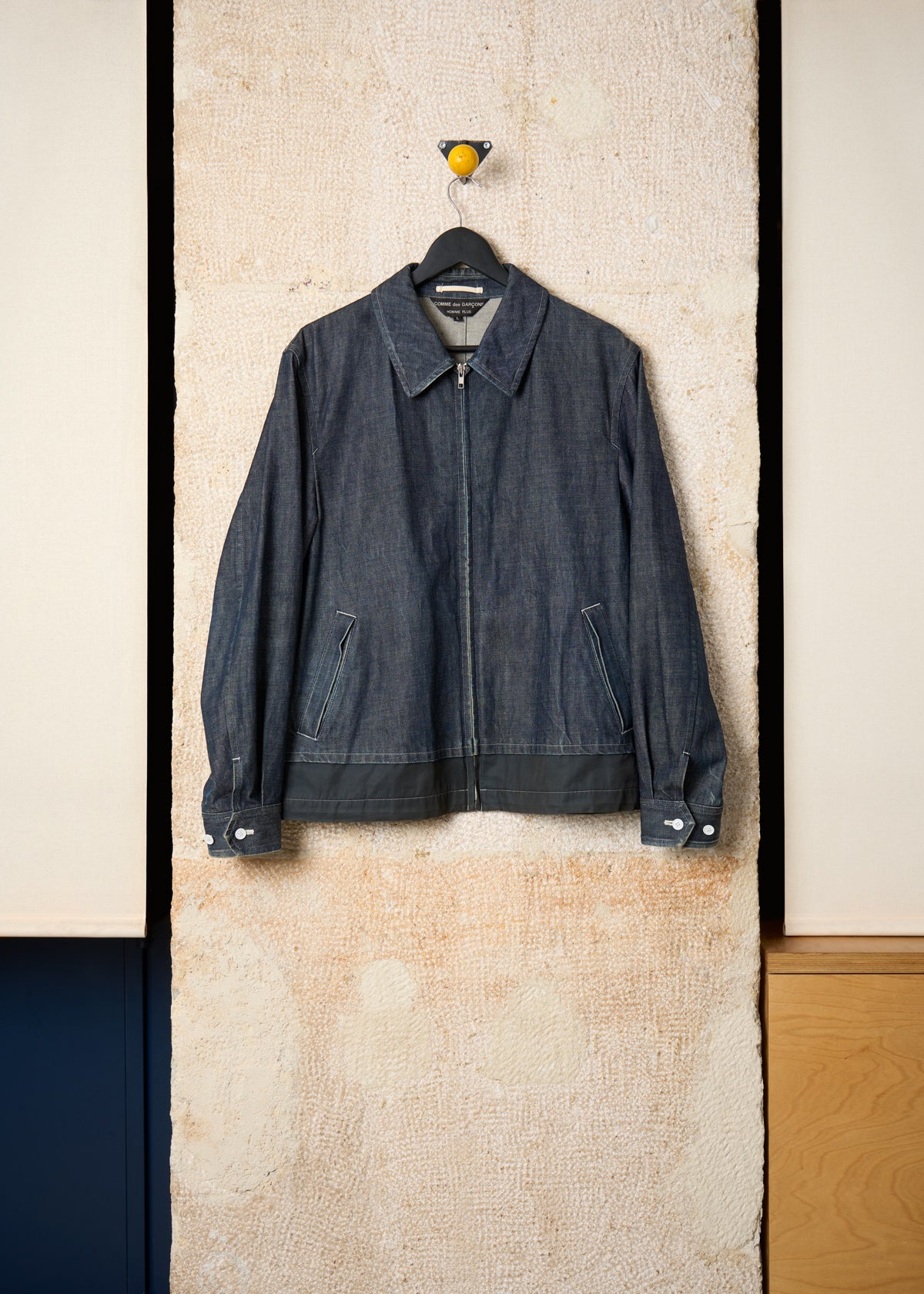 CDG HOMME PLUS BLUE DENIM ZIP WORK JACKET SS2002 Large