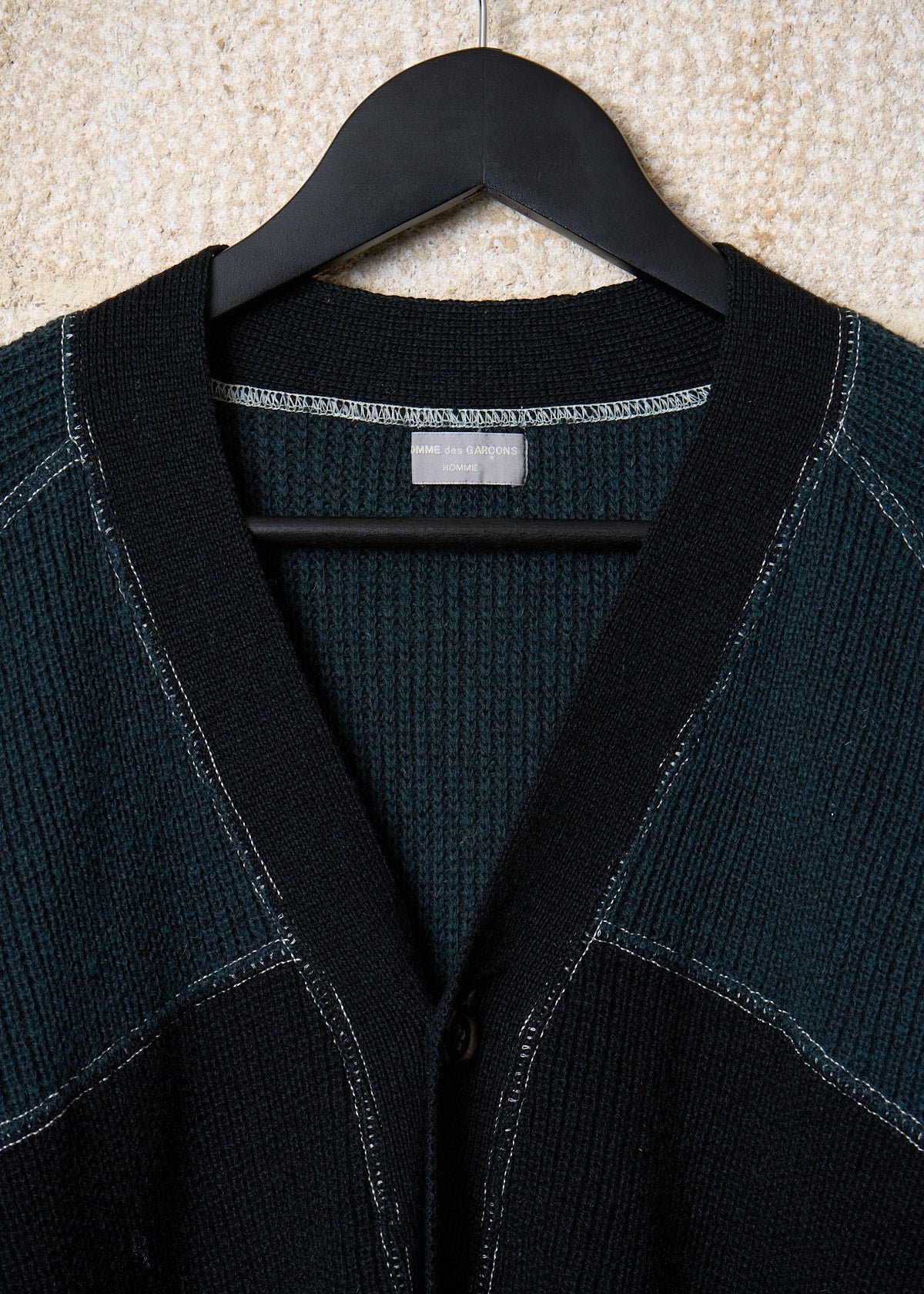 CDG HOMME BLUE WOOL PATCHWORK CARDIGAN 1980's - LARGE