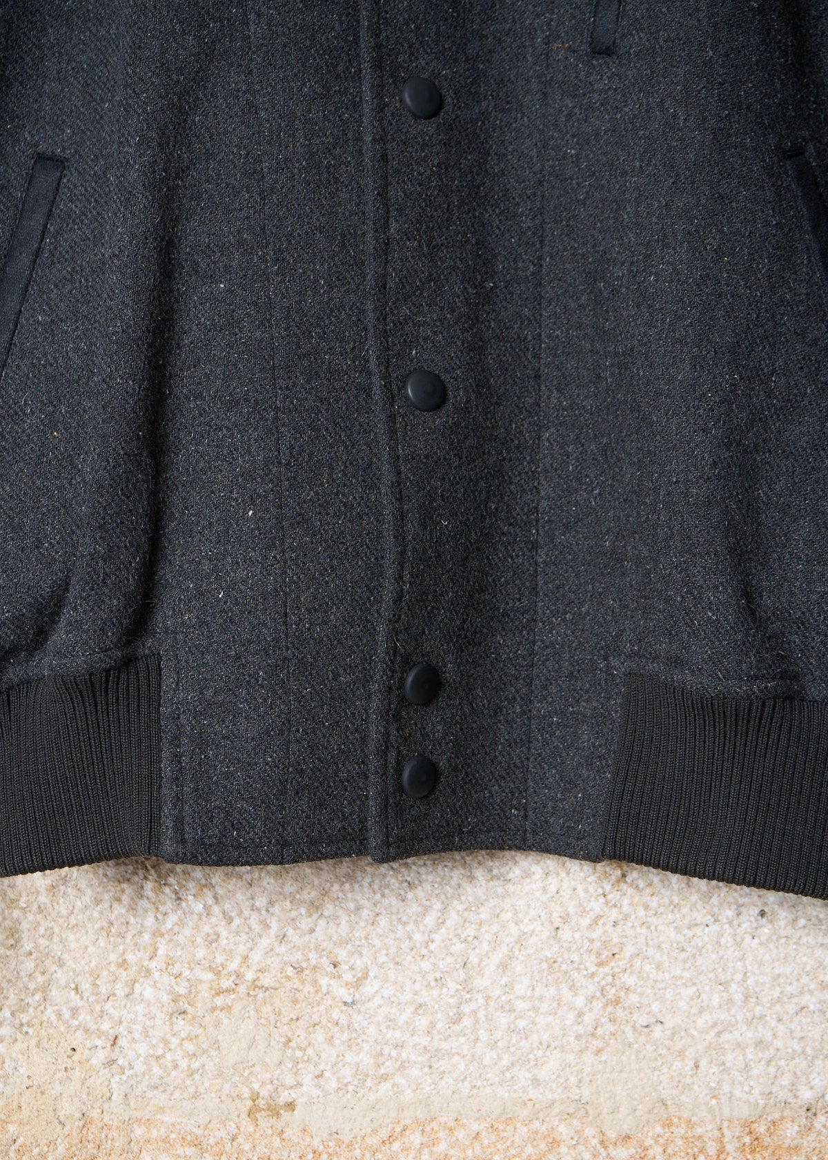 Grey Black Wool Contrast Sleeves Bomber Jacket 1980's - Large