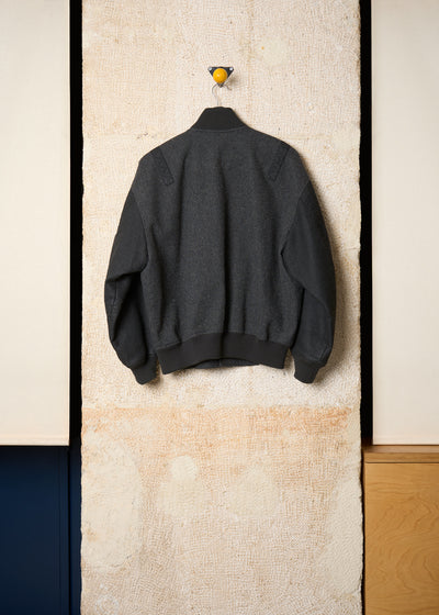 Grey Black Wool Contrast Sleeves Bomber Jacket 1980's - Large