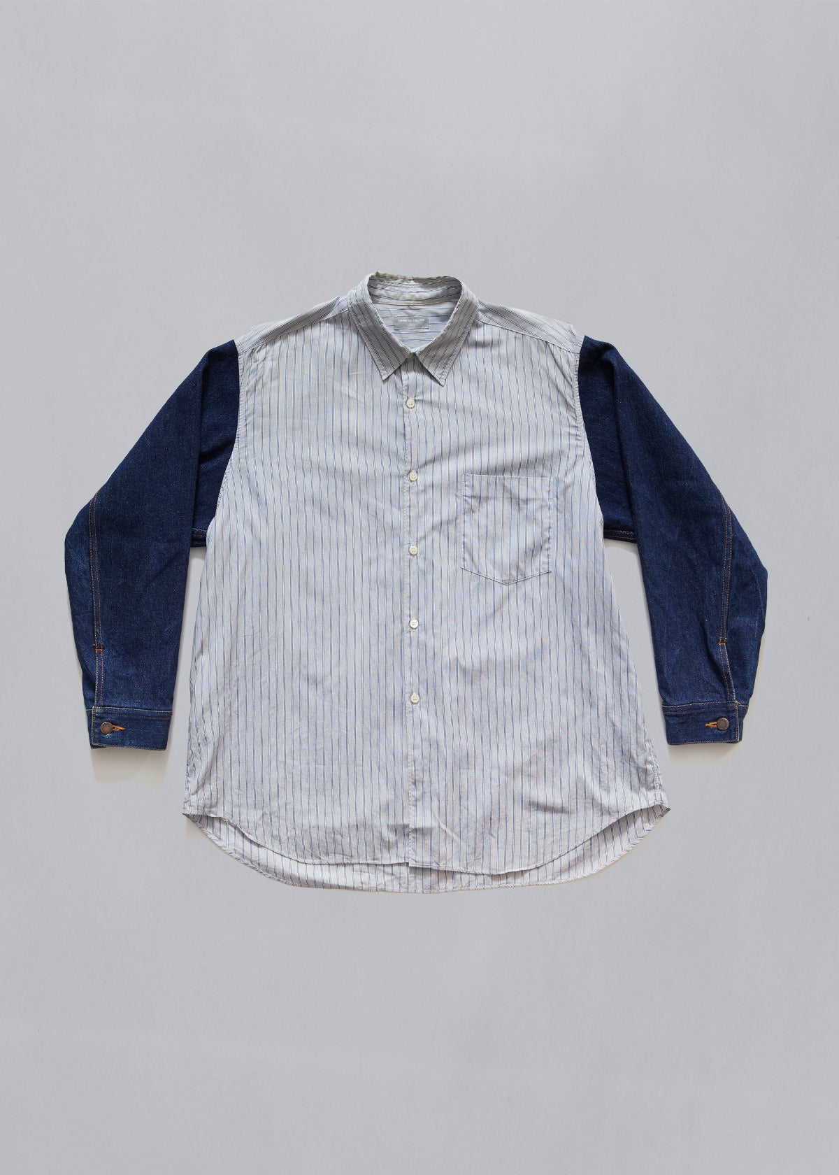 CDG Homme Denim Sleeves Striped Shirt 1980's - Medium