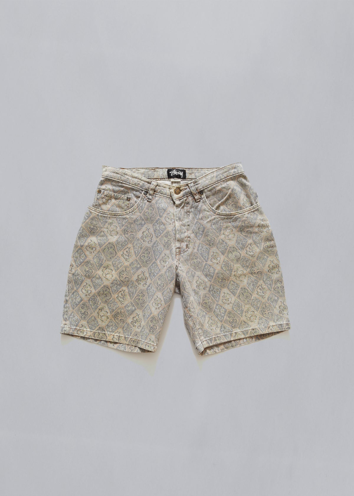 Grey Marquis Floral Pattern Denim Mini Shorts 1990's - 28