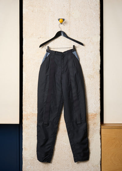 Black Nylon Contrast Pockets Parachute Pants 1980's - Small