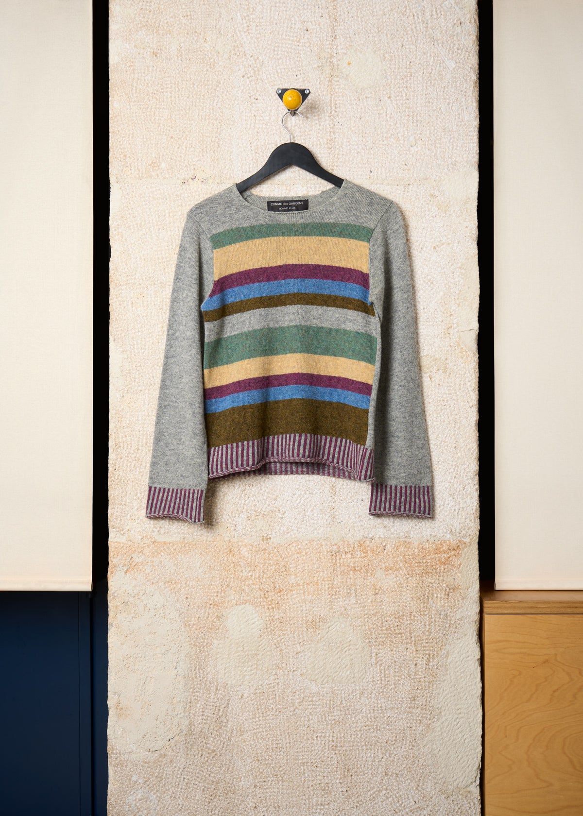 CDG Homme Plus Grey Multicolor Stripes Wool Jumper 1996 - Medium