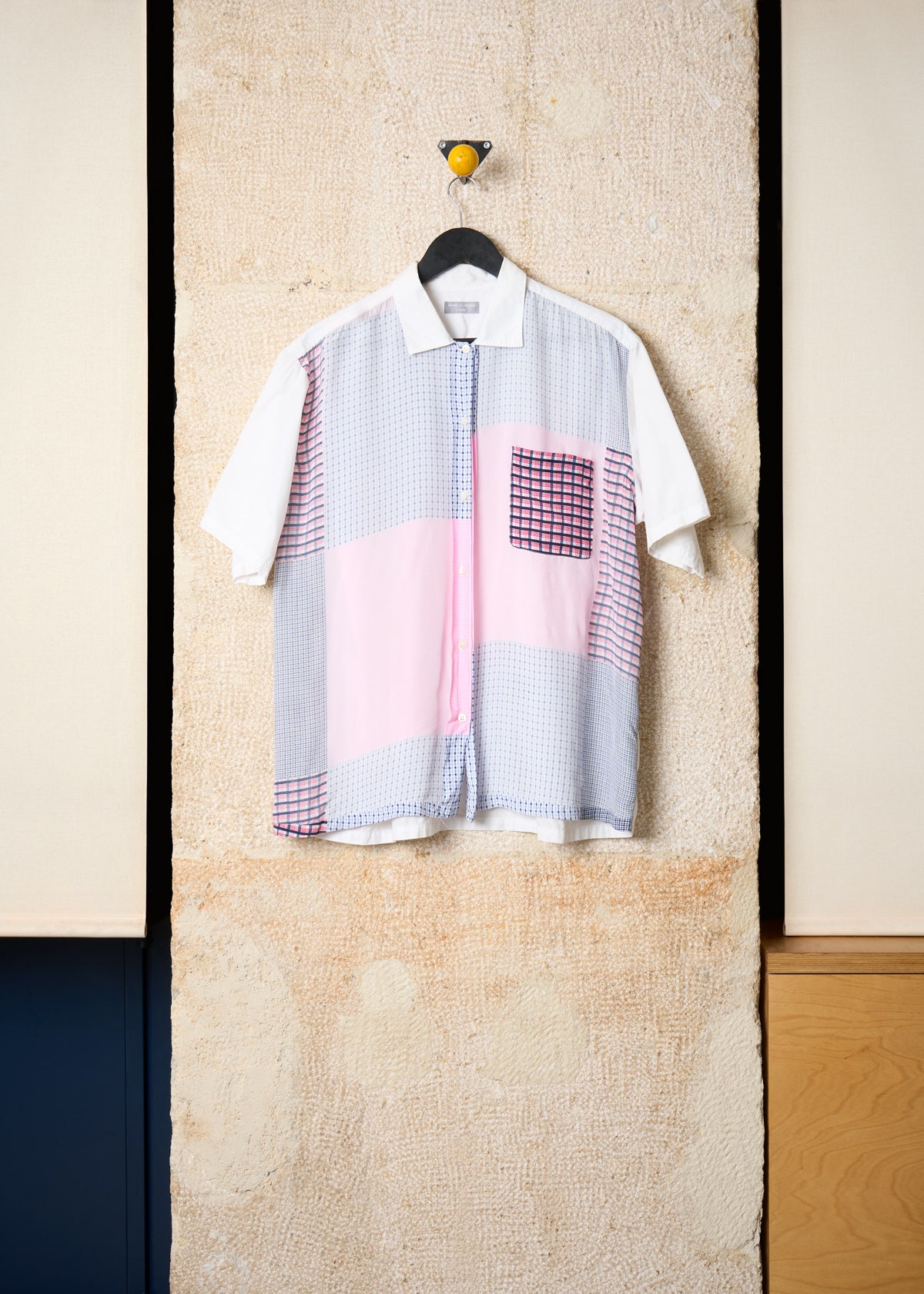 CDG HOMME COTTON AND RAYON CHECKERED PATCHWORK SHIRT SS1997 - Medium