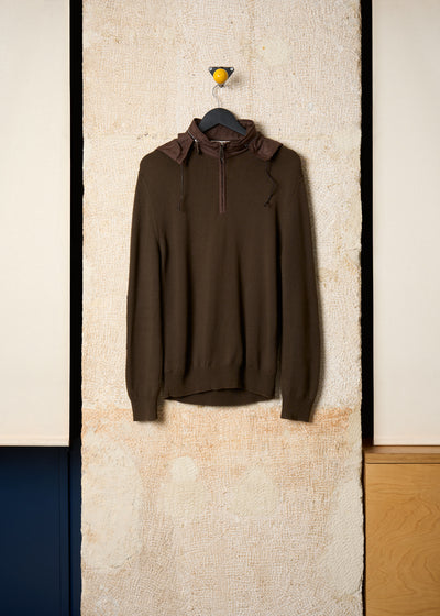 Brown Merino Wool Jumper With Nylon Hood 2000's - Large