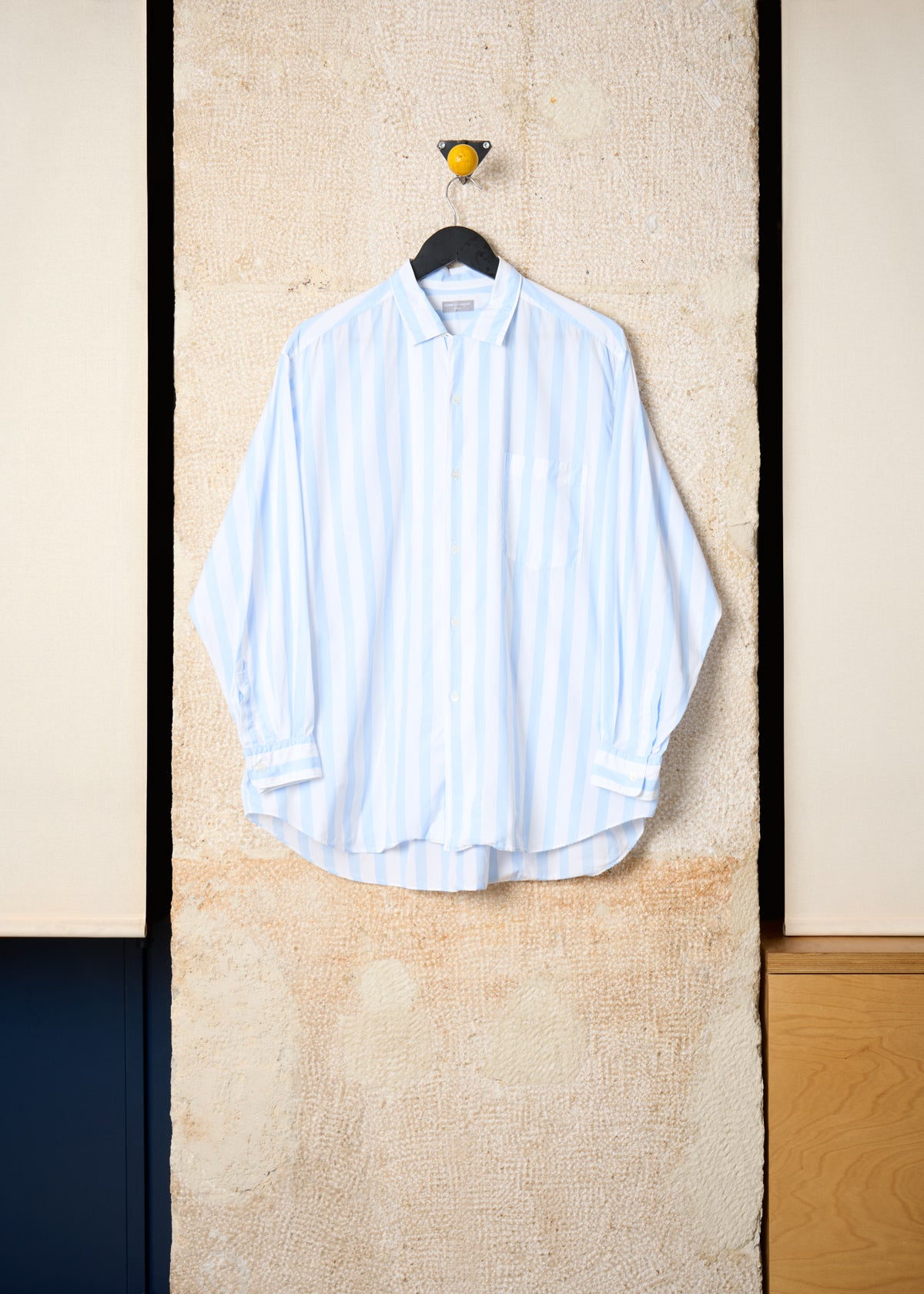 CDG HOMME WHITE BABY BLUE WIDE STRIPES COTTON POPLIN SHIRT 1990's - Large