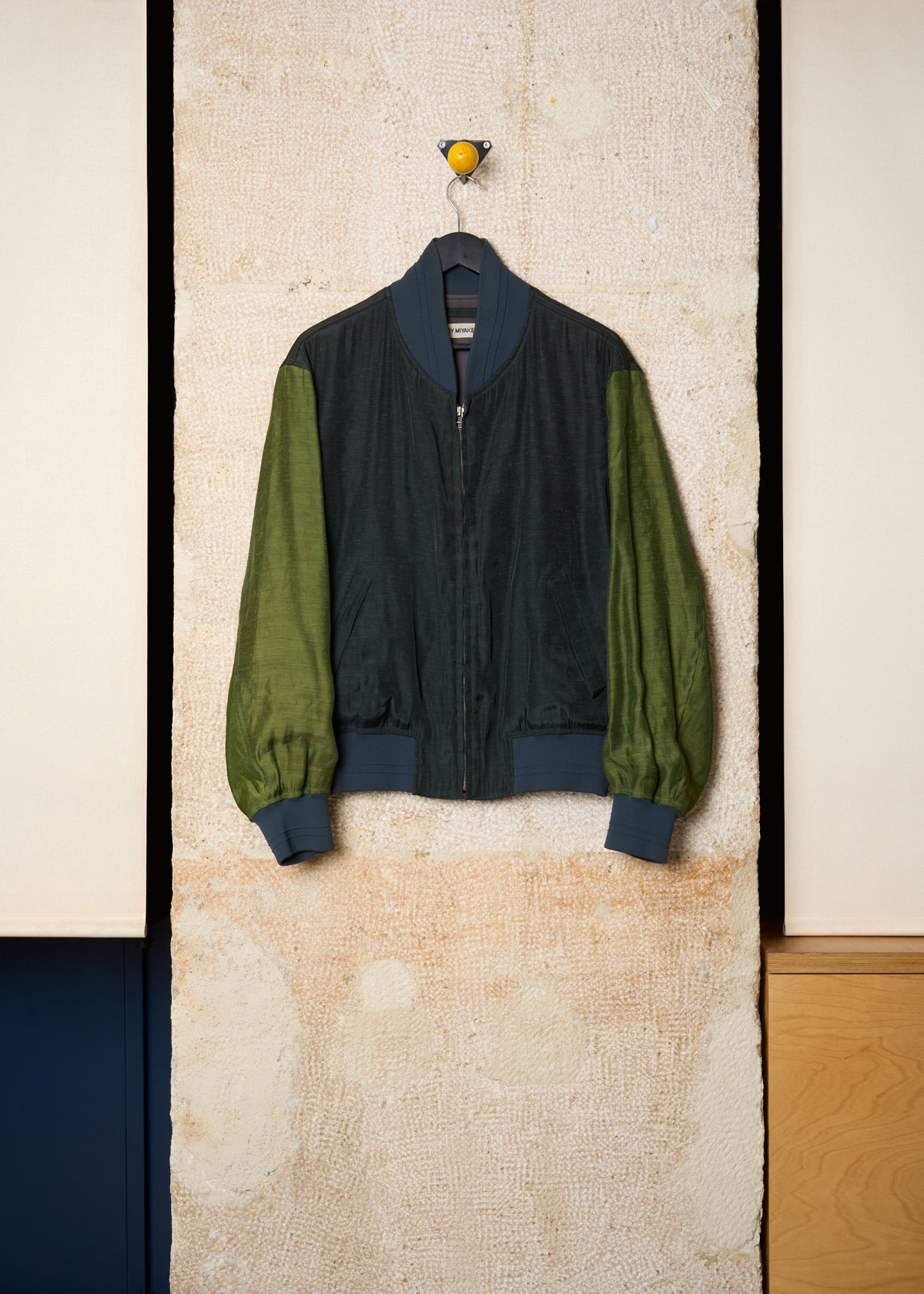 BLUE GREEN LINEN RAYON MIX BOMBER JACKET SS1997 - LARGE