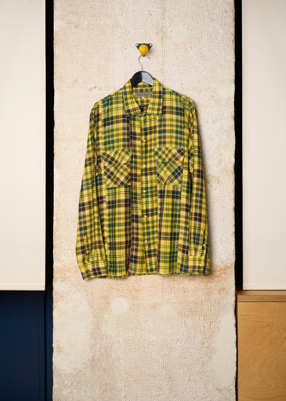 Y'S FOR MEN YELLOW PLAID RAMIE RAYON SHIRT 2000's - 3