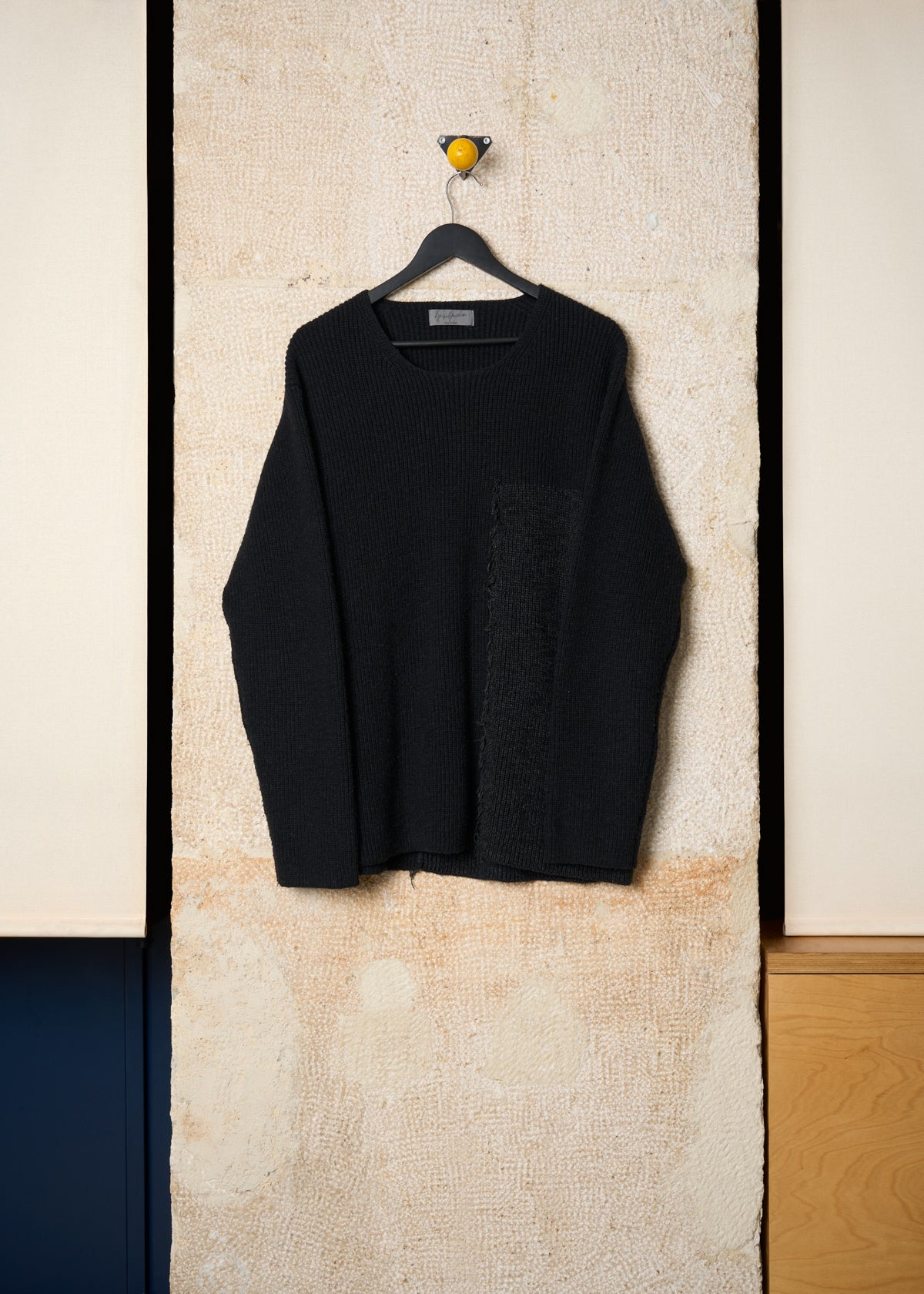 POUR HOMME BLACK GREY PATCHWORK WOOL JUMPER AW2016 - 3