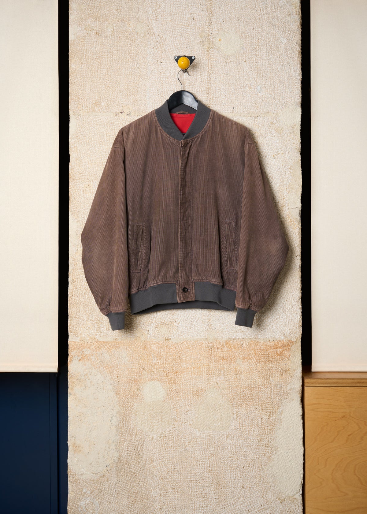 HOMME BROWN CORDUROY HIDDEN BUTTONS BOMBER 1980's - MEDIUM