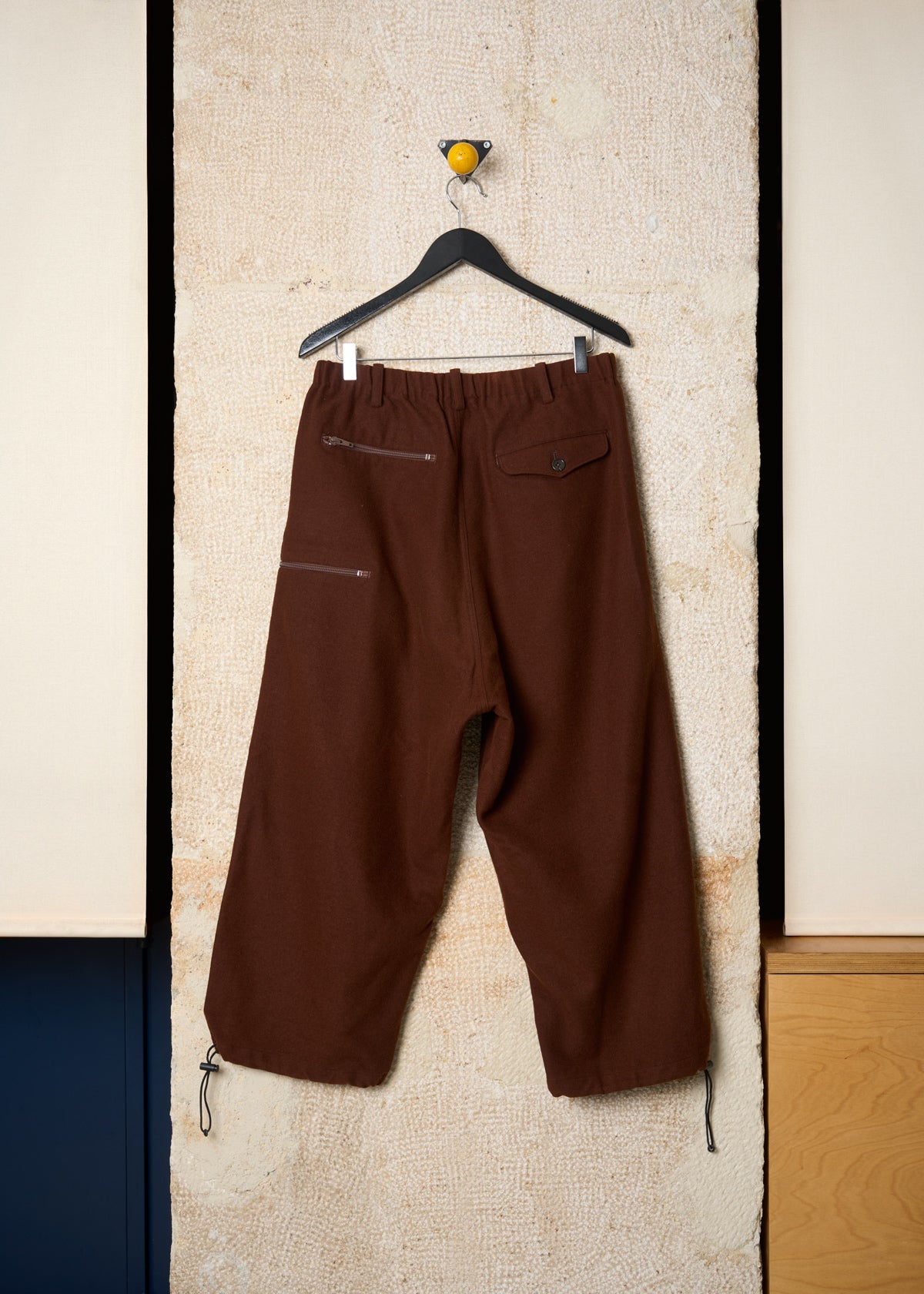 Y'S FOR MEN BROWN ANGORA WOOL 3 ZIP WIDE PANTS 2018 - 2