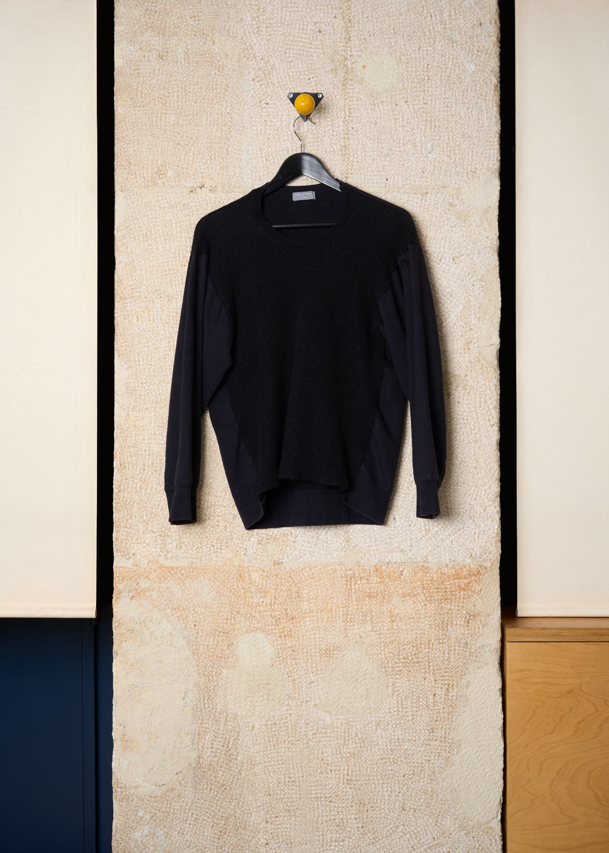 HOMME NAVY BLUE WOOL JUMPER WITH FRENCH TERRY SLEEVES AW1998 - MEDIUM