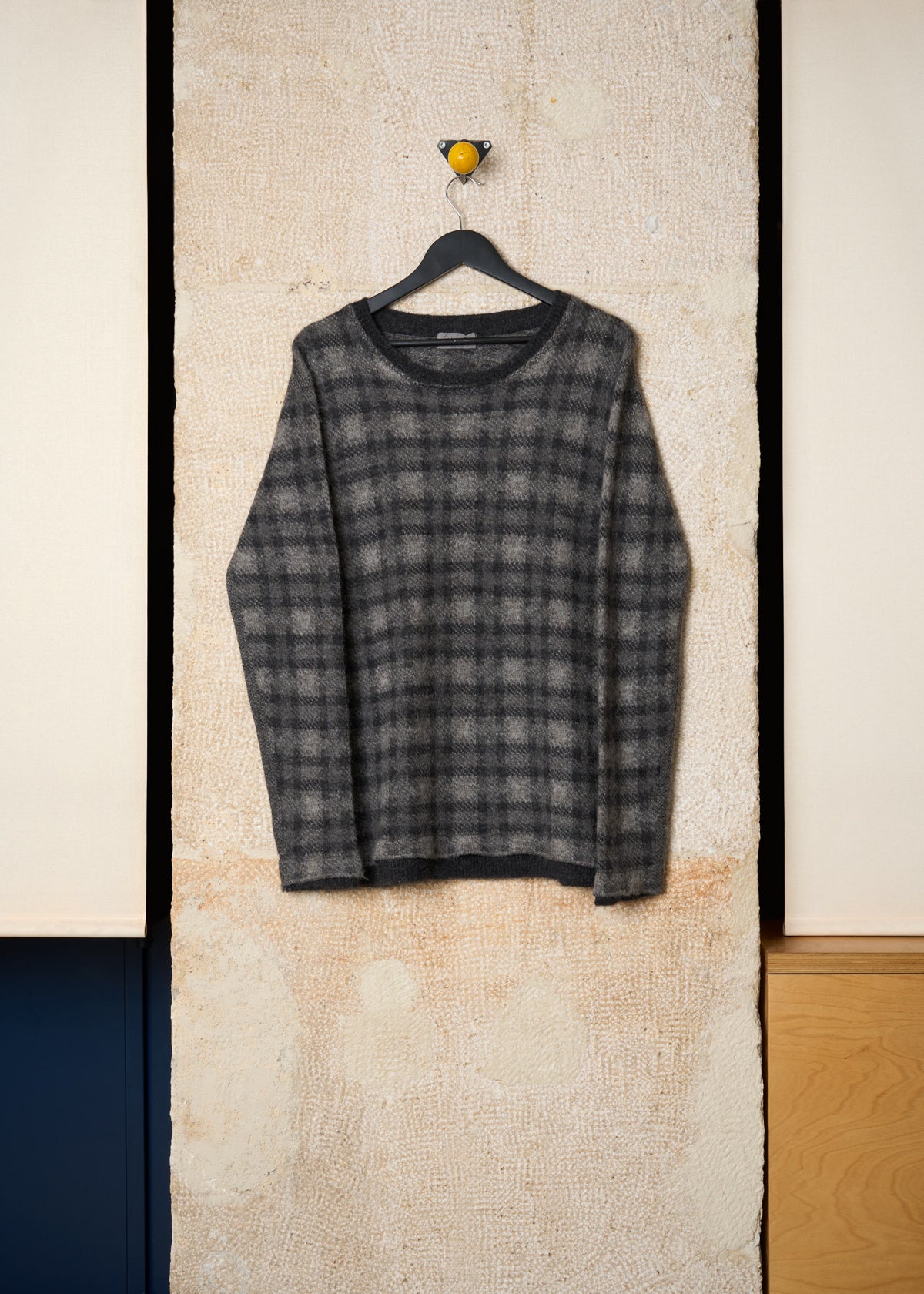 POUR HOMME GREY PLAID ALPACA BLEND CREWNECK JUMPER AW2012 - Medium