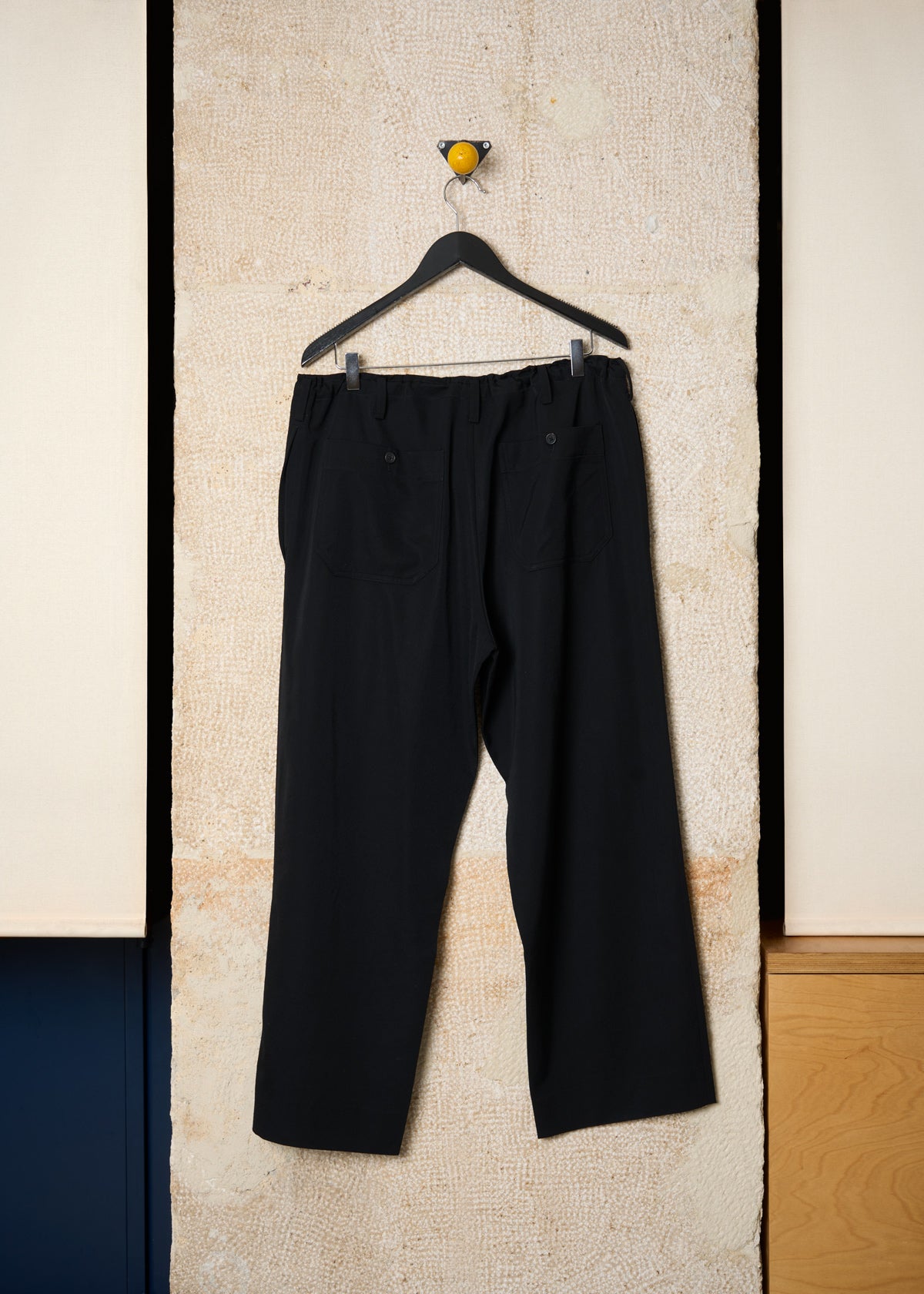 POUR HOMME MADE IN FRANCE ADJUSTABLE WAIST BLACK WOOL PANTS 1990'S - SMALL