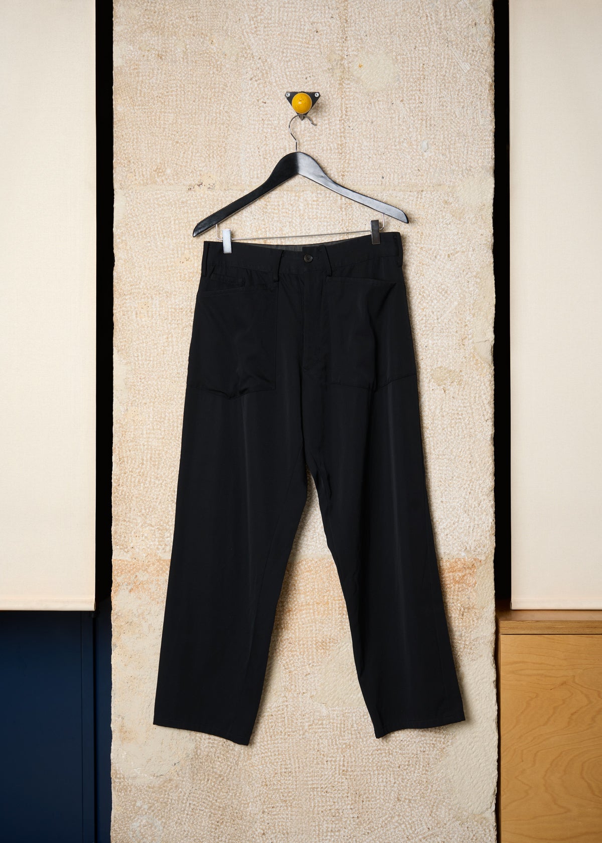 BLACK SEWN POCKET WOOL PANTS 1980'S - SMALL