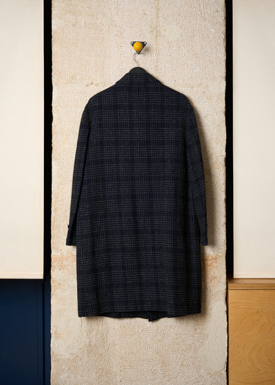 HOMME NAVY TEXTURED GRID BALMACAAN COAT AW1997 - MEDIUM