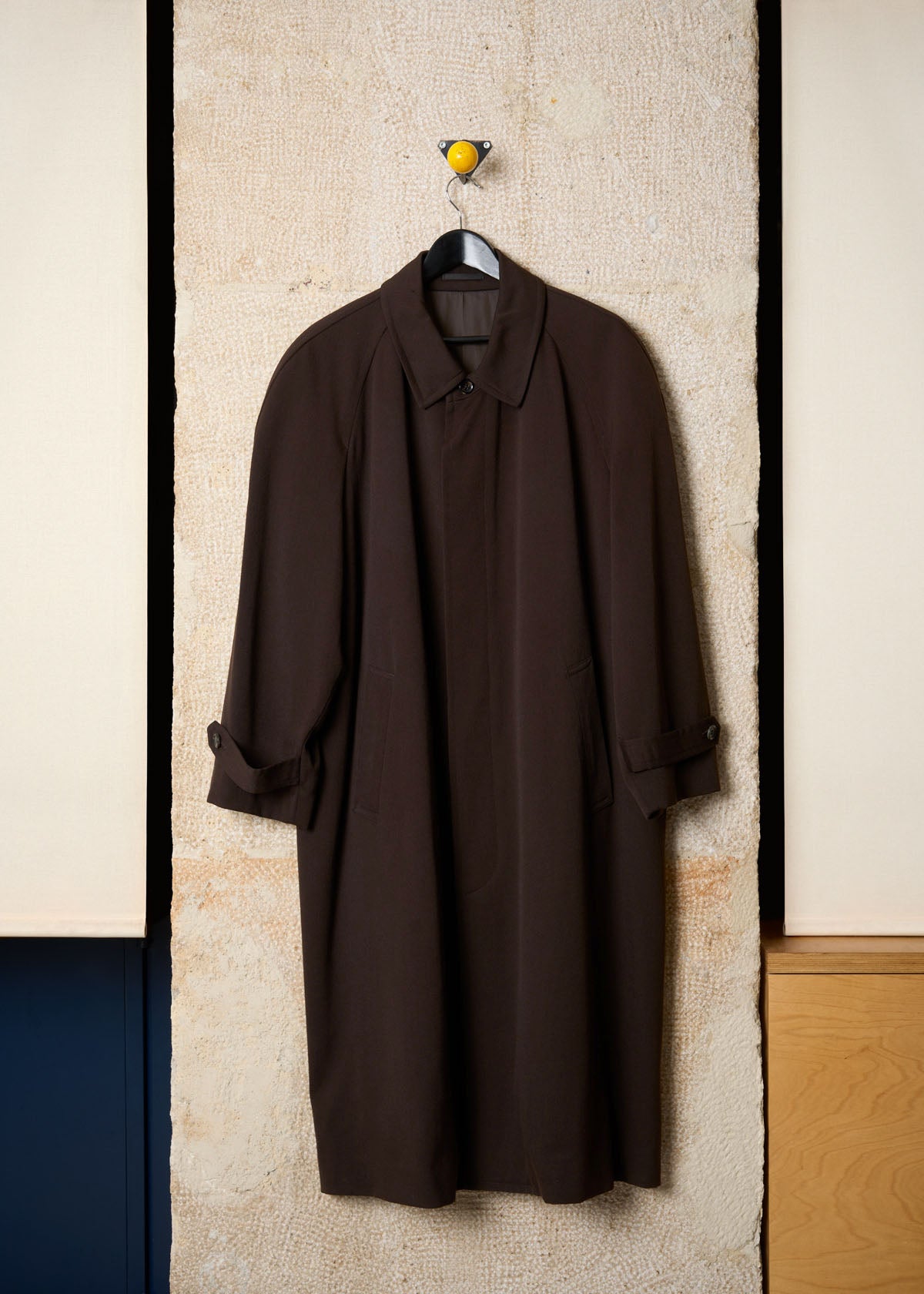 HOMME BROWN HEAVY WOOL BALMACAAN COAT AW1990 - MEDIUM