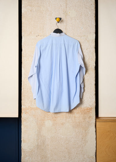 HOMME SKY BLUE GRID SLEEVES AND COLLAR COTTON SHIRT  1990'S - MEDIUM