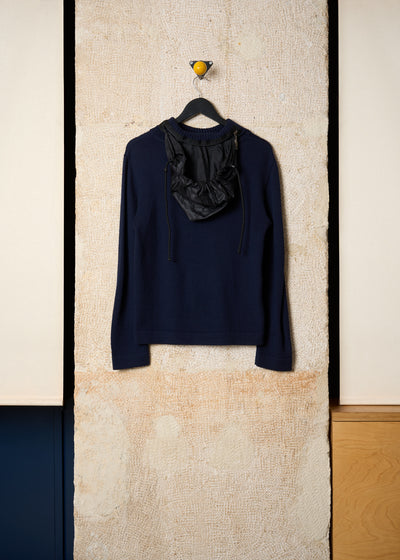 NAVY WOOL JUMPER WITH HIDDEN HOOD 2000'S - MEDIUM