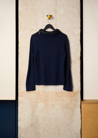 NAVY WOOL JUMPER WITH HIDDEN HOOD 2000'S - MEDIUM