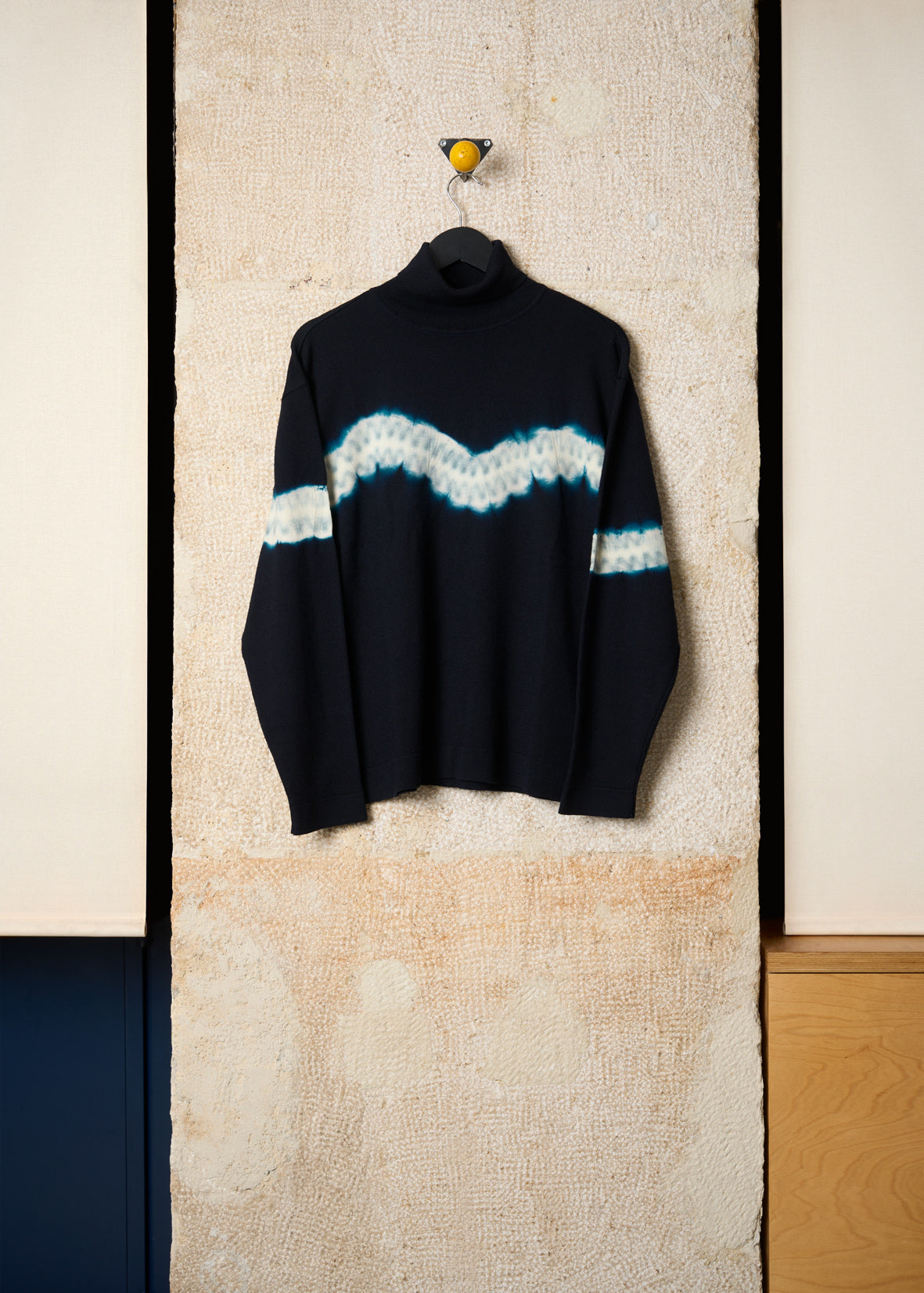 BLACK BLEACHED LINE TURTLE NECK MERINO WOOL JUMPER AW1993 - MEDIUM