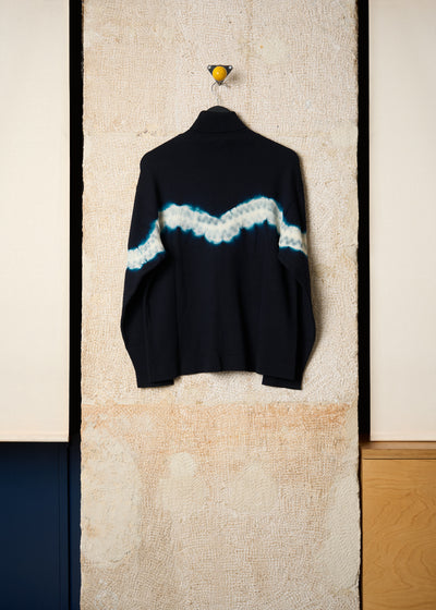 BLACK BLEACHED LINE TURTLE NECK MERINO WOOL JUMPER AW1993 - MEDIUM