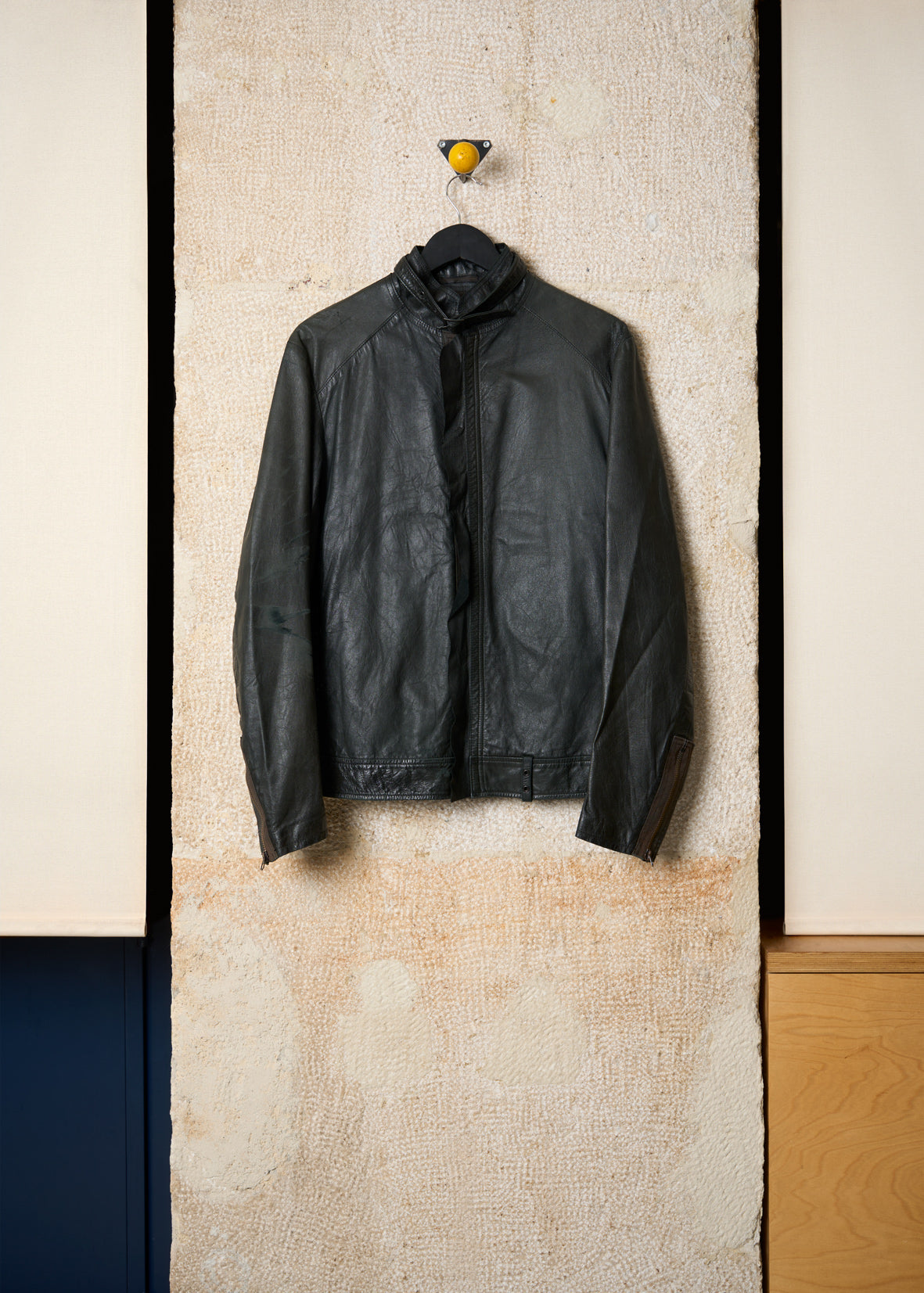 Y'S FOR MEN BLACK KANGAROO LEATHER BIKER JACKET AW2006 - Large