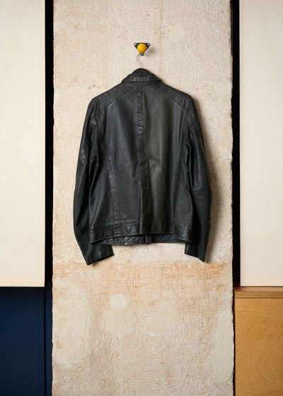Y'S FOR MEN BLACK KANGAROO LEATHER BIKER JACKET AW2006 - Large