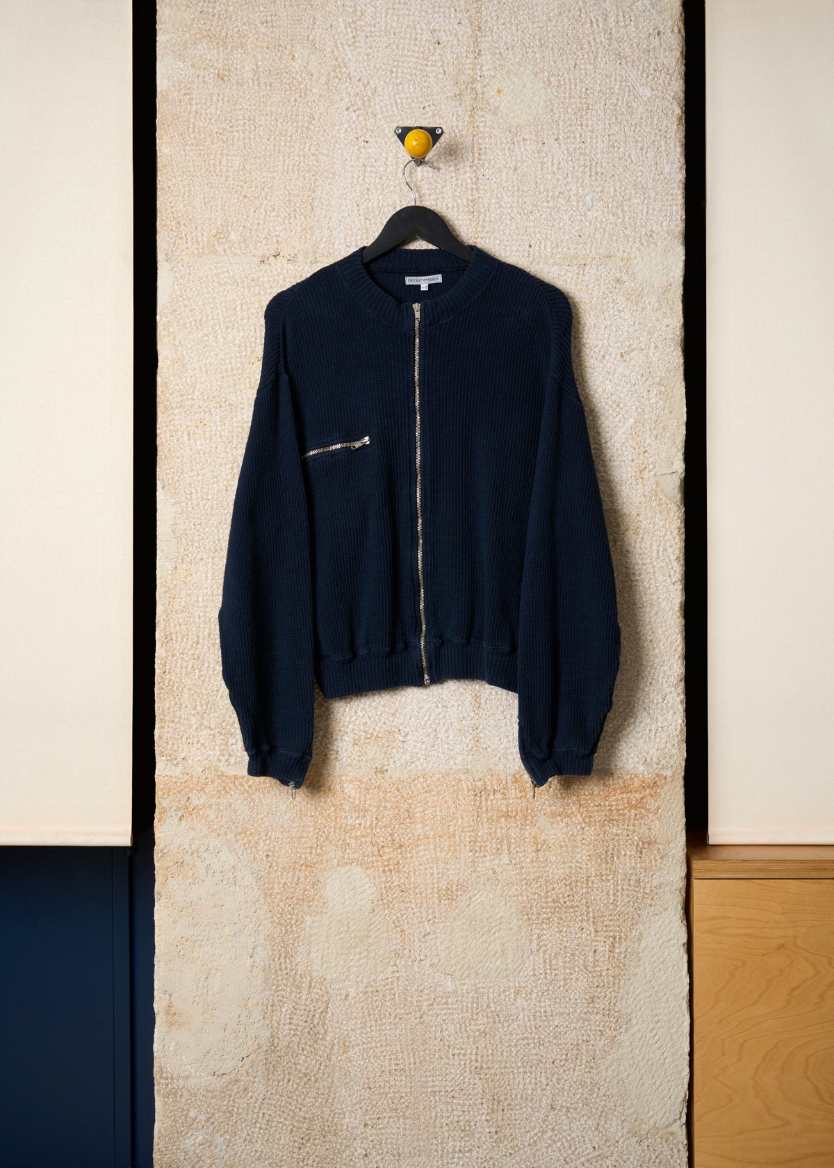 EMPORIO ARMANI NAVY BLUE TWO ZIP KNIT 1980'S - LARGE