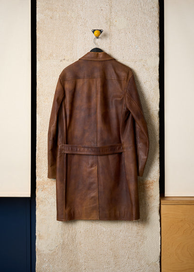 BROWN LEATHER COAT 2000'S - MEDIUM
