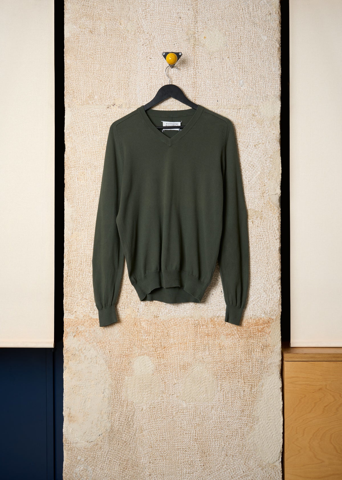 OLIVE GREEN ELBOW PATCHES V NECK JUMPER SS2011 - SMALL