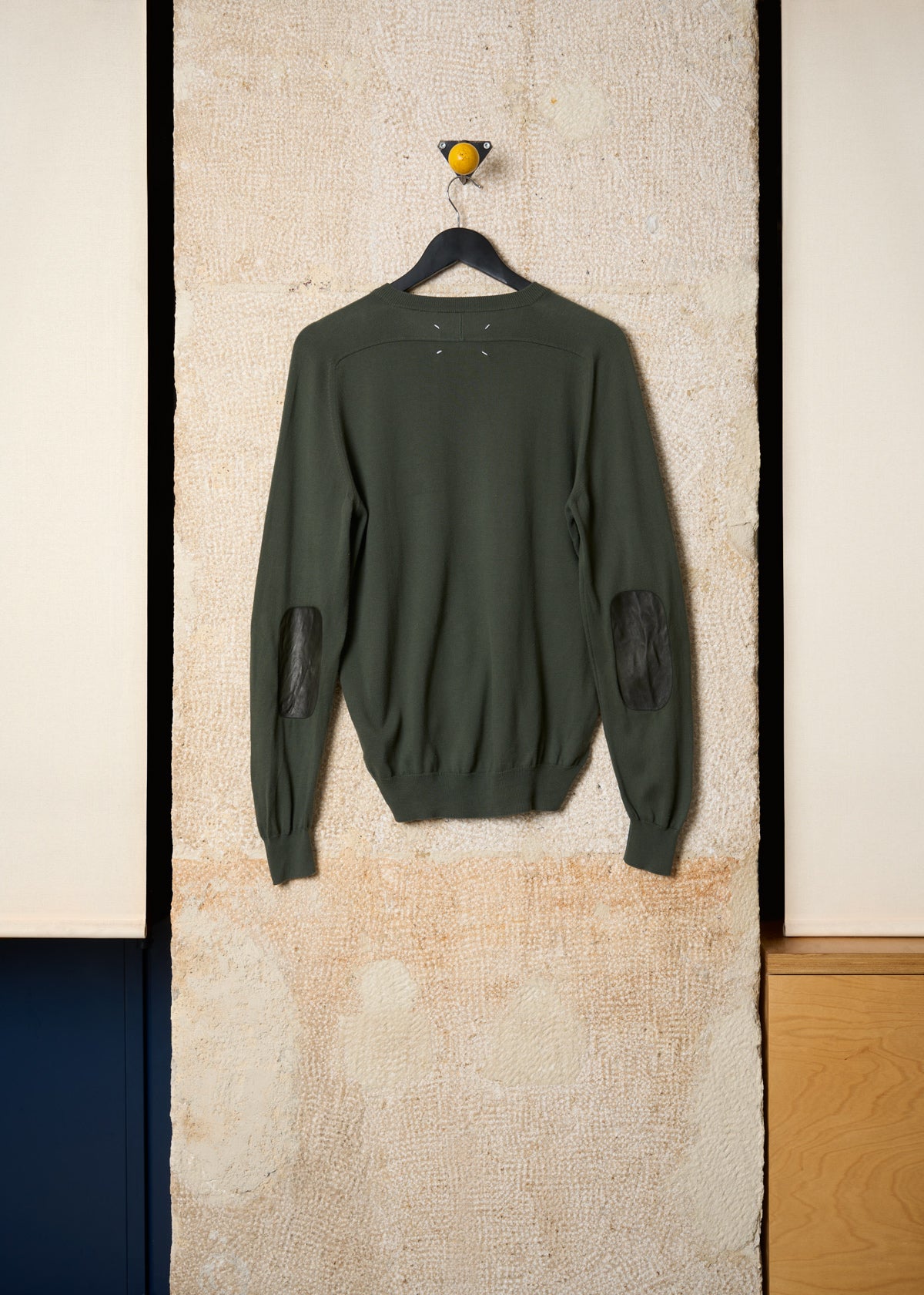 OLIVE GREEN ELBOW PATCHES V NECK JUMPER SS2011 - SMALL