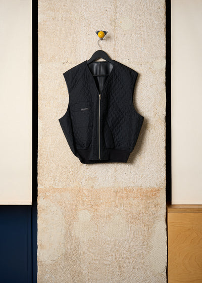 HOMME PLUS BLACK FAUX LEATHER REVERSIBLE QUILTED ZIP GILET AW1989 - SMALL
