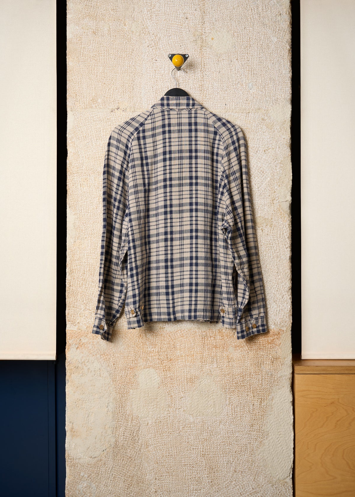 HOMME LINEN PLAID HIDDEN BUTTONS JACKET 1980'S - LARGE