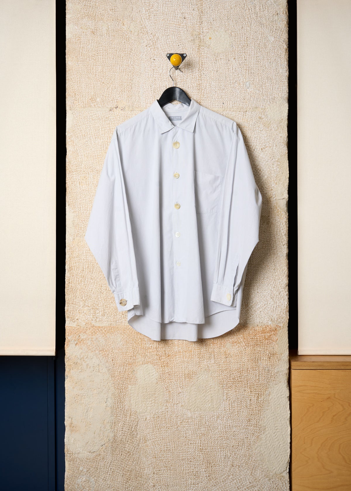 HOMME  WHITE MINI CHECK GRADUAL BUTTONS SHIRT 1980'S - LARGE