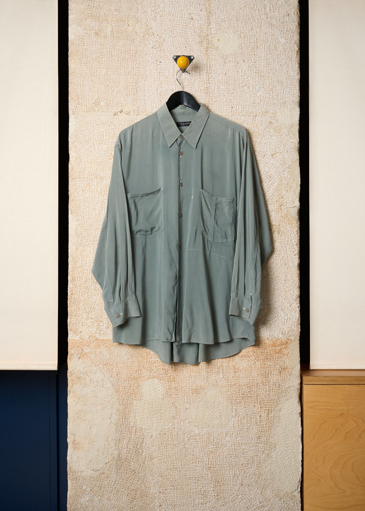HOMME PLUS OLIVE GREEN TRIPLE POCKETS WIDE RAYON SHIRT SS1994 - LARGE