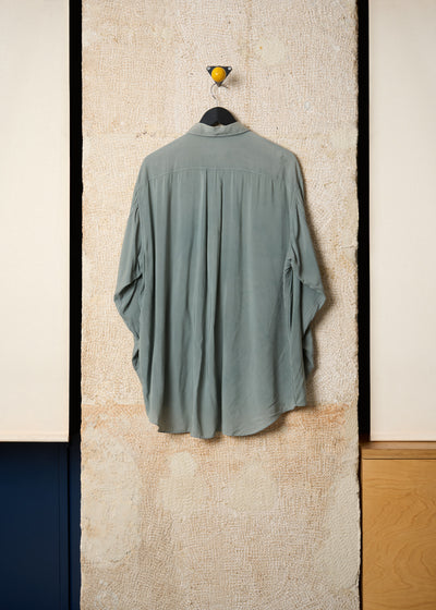 HOMME PLUS OLIVE GREEN TRIPLE POCKETS WIDE RAYON SHIRT SS1994 - LARGE