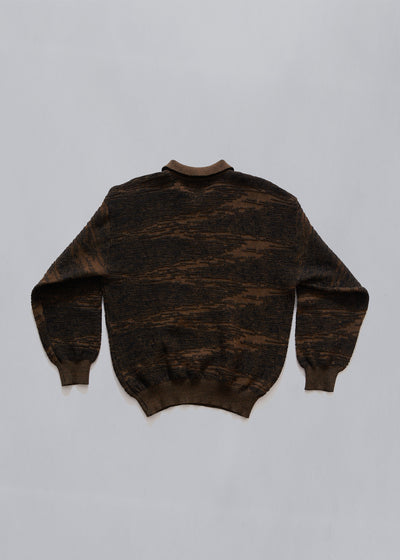 Brown 3D Textured Stripes Polo Knit 1980's - Large