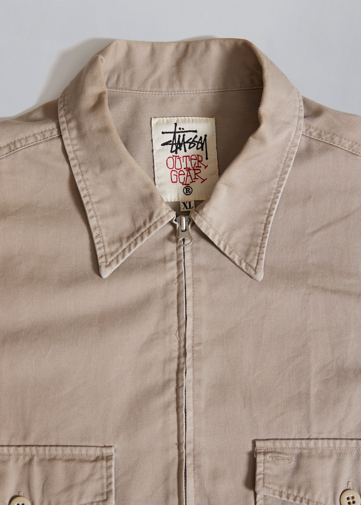 Beige Double Pocket Zip Work Jacket 1990's - X-Large