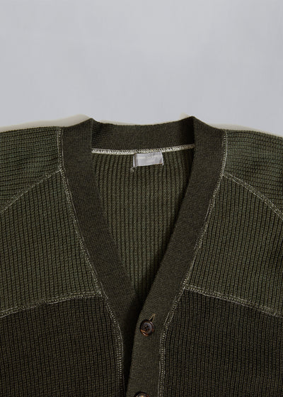 CDG Homme Olive Patchwork Wool Cardigan 1980's - Large