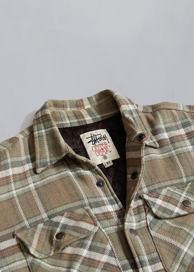 Olive Double Pocket Checkered Flannel Overshirt 1990's - Medium
