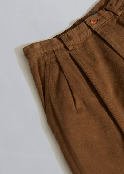 Camel Double Face Cotton Pleated Trousers 1980's - Small