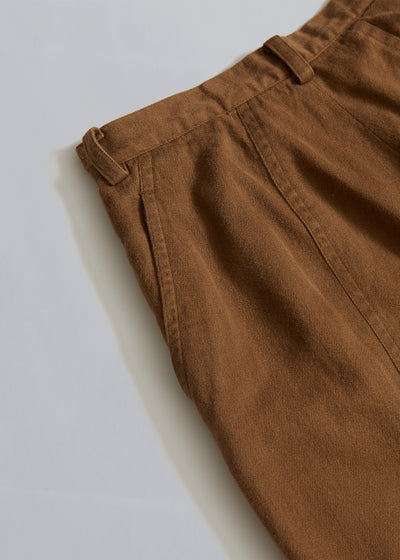 Camel Double Face Cotton Pleated Trousers 1980's - Small
