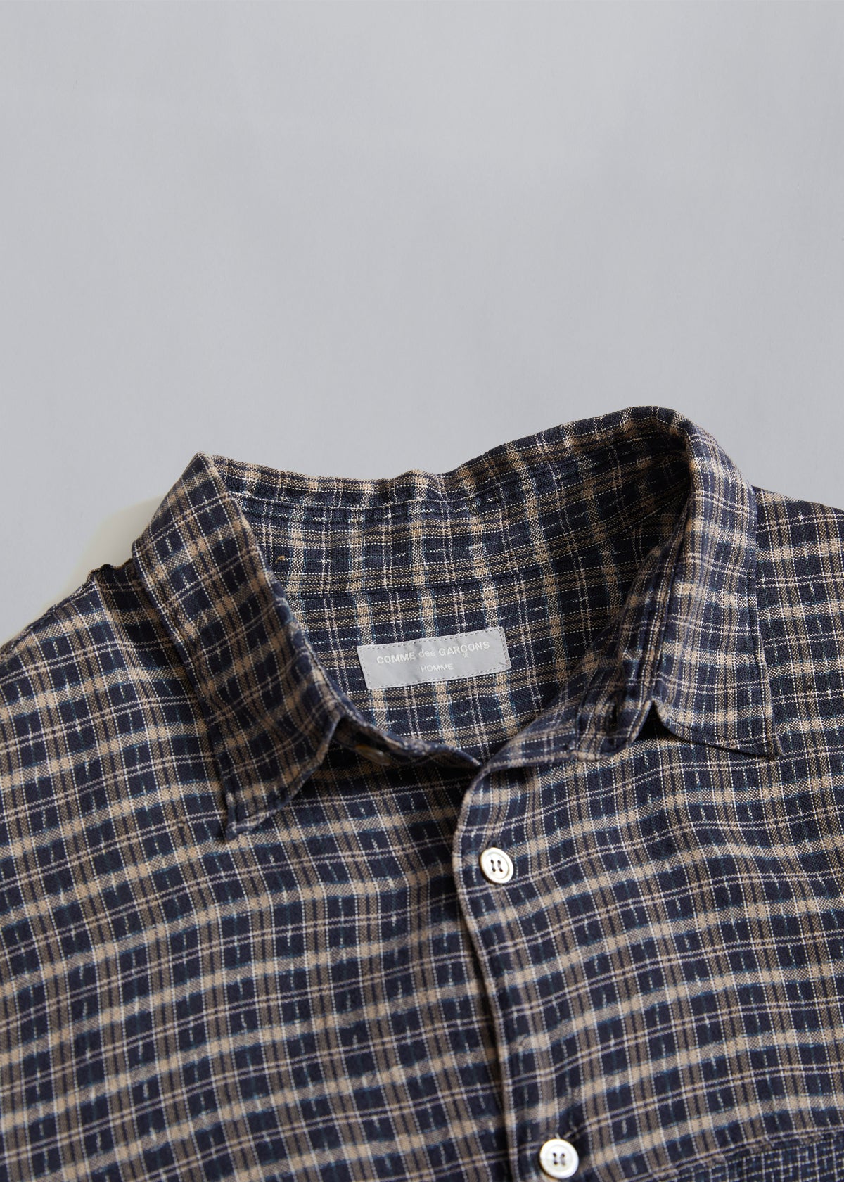 CDG Homme Light Cotton Textured Checkered Shirt 1980's - Large