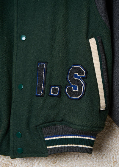 I.S. Team Grey And Green Varsity Jacket 1984 - Large