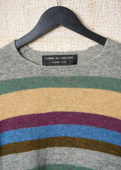 CDG Homme Plus Grey Multicolor Stripes Wool Jumper 1996 - Medium