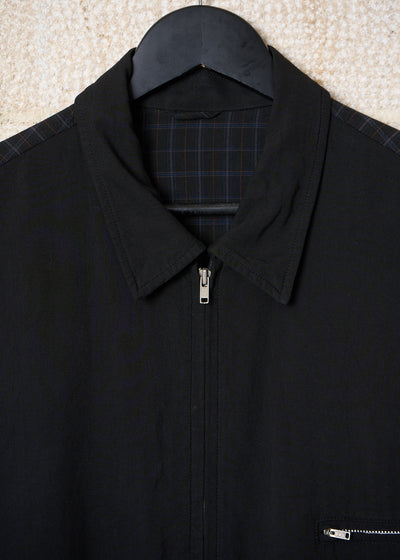 CDG Homme Black Checkered Sleeves And Back Rayon Work Jacket 1980's - Medium