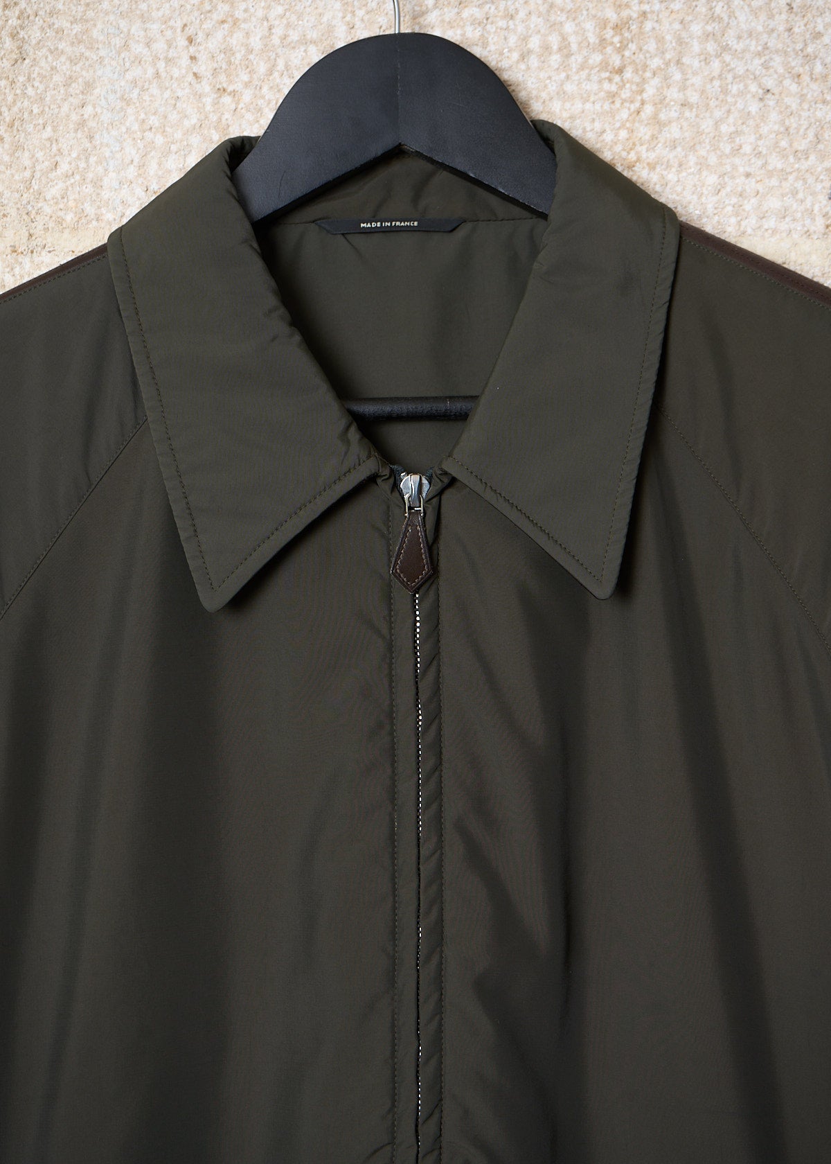 Olive Nylon Zip Blouson With Brown Leather Details 2000's - Medium