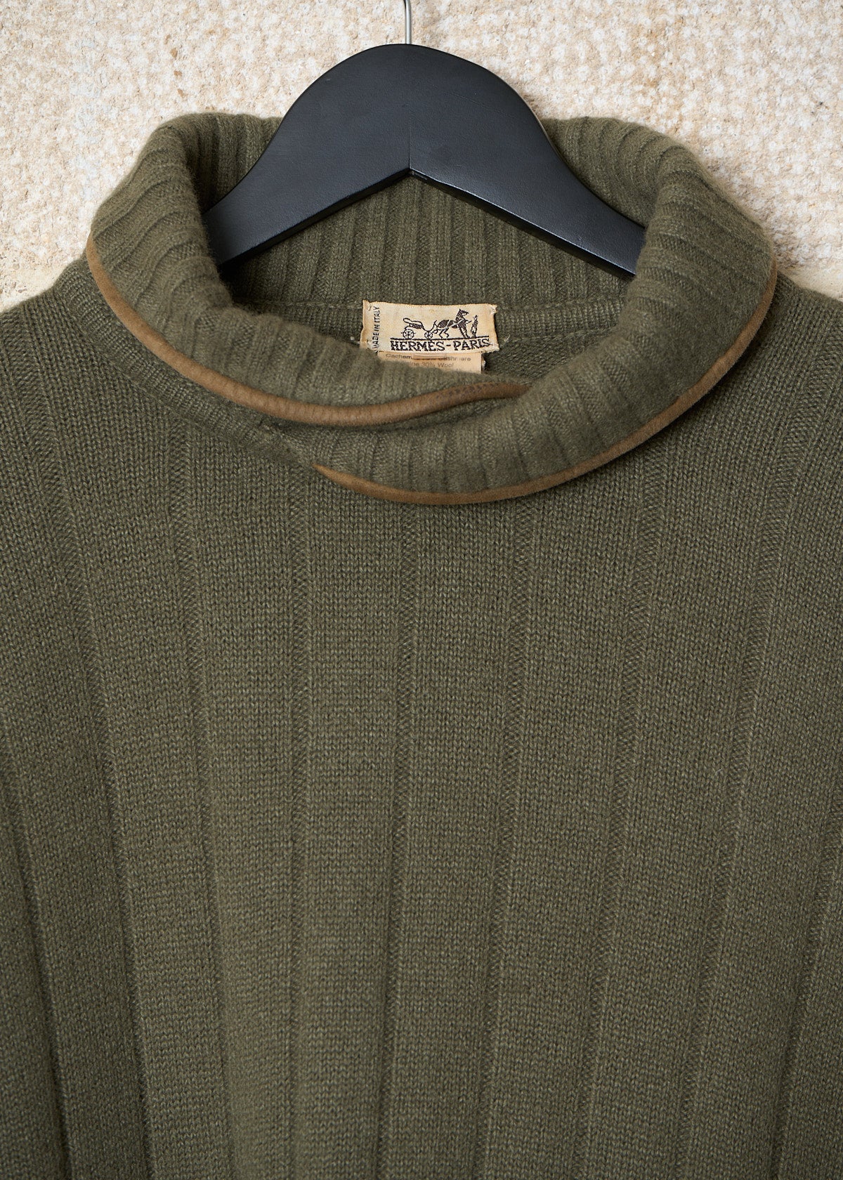 Green Twist Turtle Neck Cashmere Jumper 1990's - Large